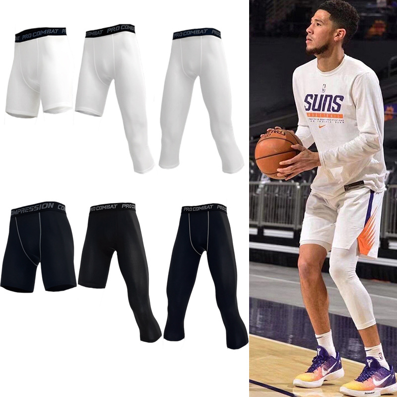 Tight trousers Men's Fitness clothes five-point high elastic quick-drying running seven-point one-leg Sports Basketball bottoming training stockings