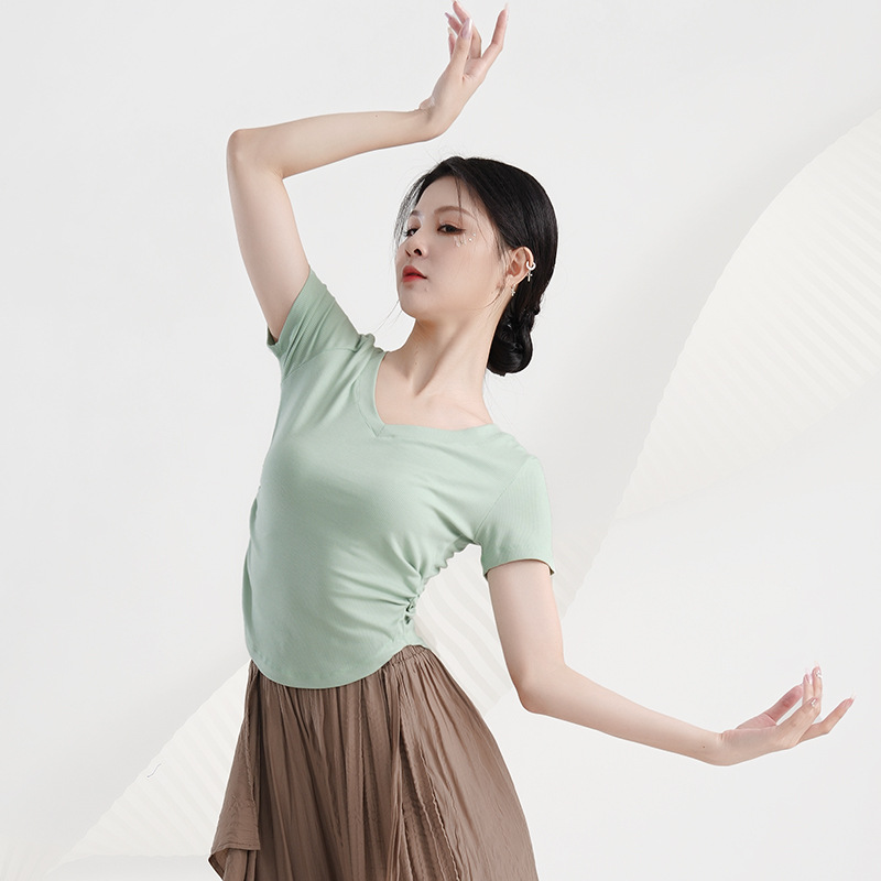 Chicken Heart Collar Modern Dance Basic Dance Clothing Women's Short-sleeved Classical Dance Chinese Dance Practice Clothing Art Test Body Basic Training