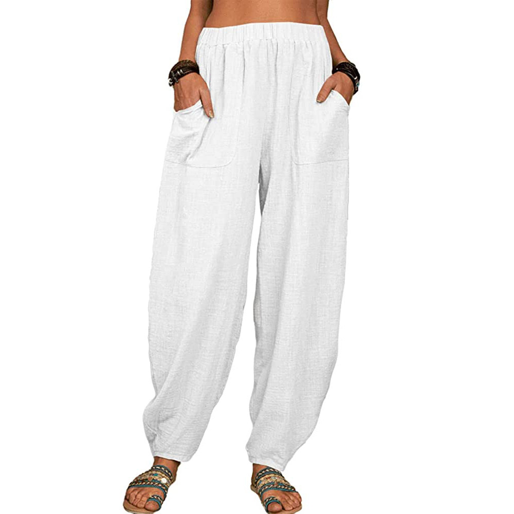 European and American Foreign Trade Women's Casual Pants Amazon wish Loose Cotton and Linen Casual Pants Home Harlan Pants