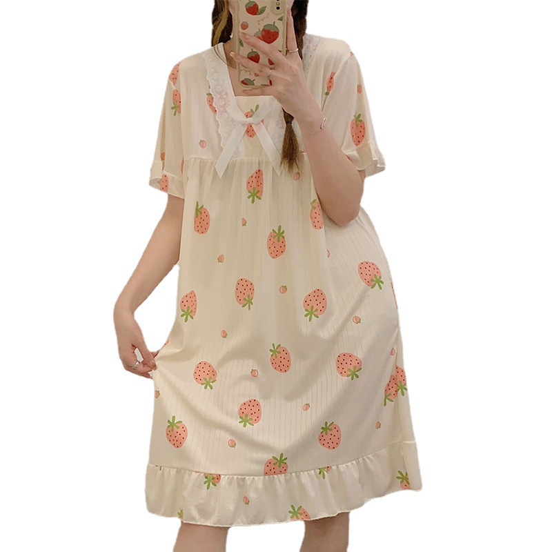 Cross-border nightgown summer short-sleeved sweet fresh pajamas women's suit foreign trade export volume discount home clothing