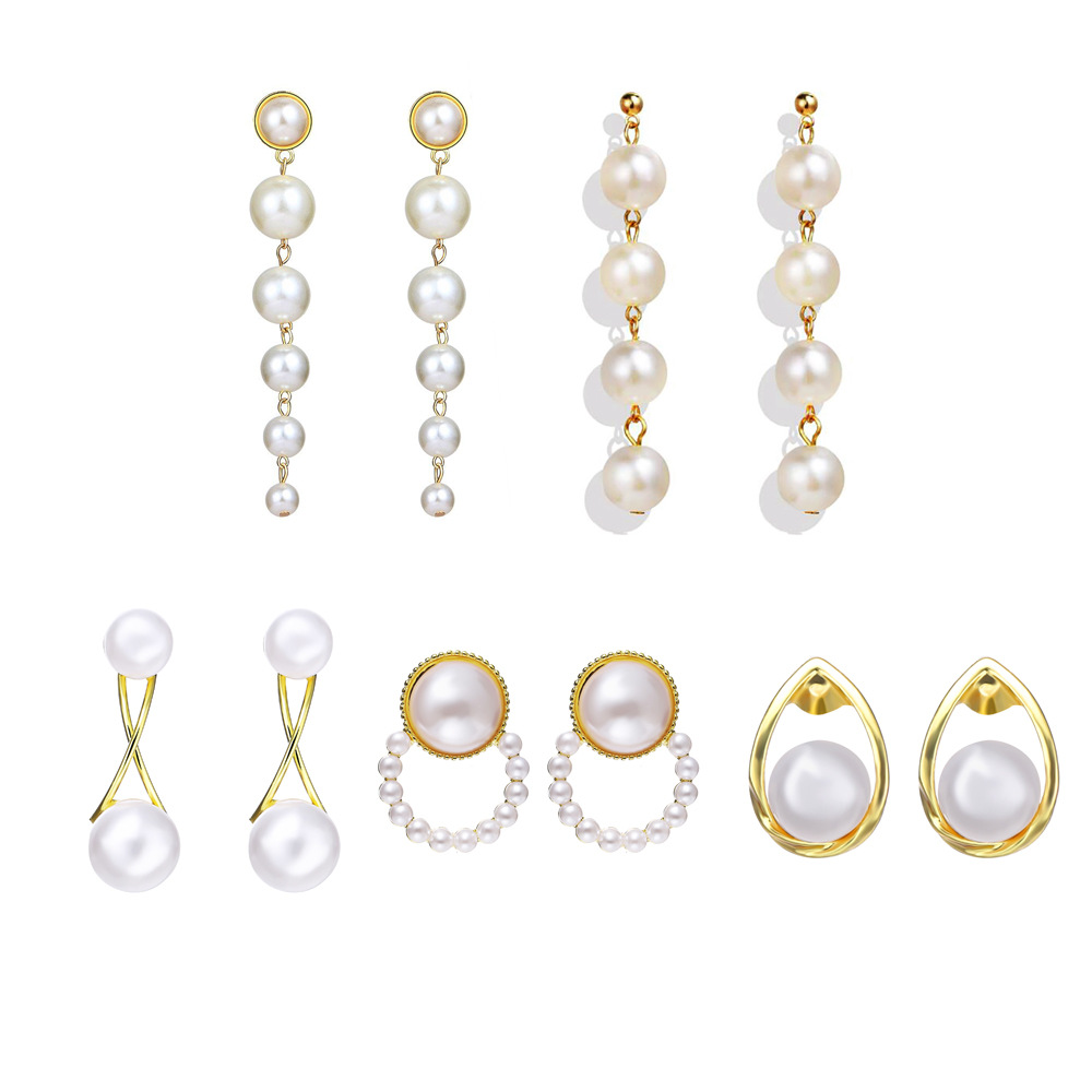 Fashion European and American French retro Pearl earrings creative simple size artificial Pearl long earrings wholesale