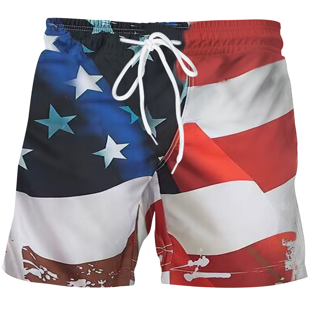 Summer new cross-border beach pants men's foreign trade Sports American Independence Day flag 3D digital printing shorts