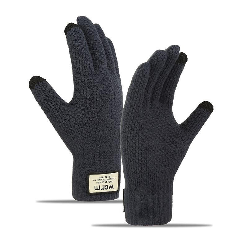 Amazon knitted gloves Korean warm winter plus velvet padded men's cycling windproof gloves wholesale