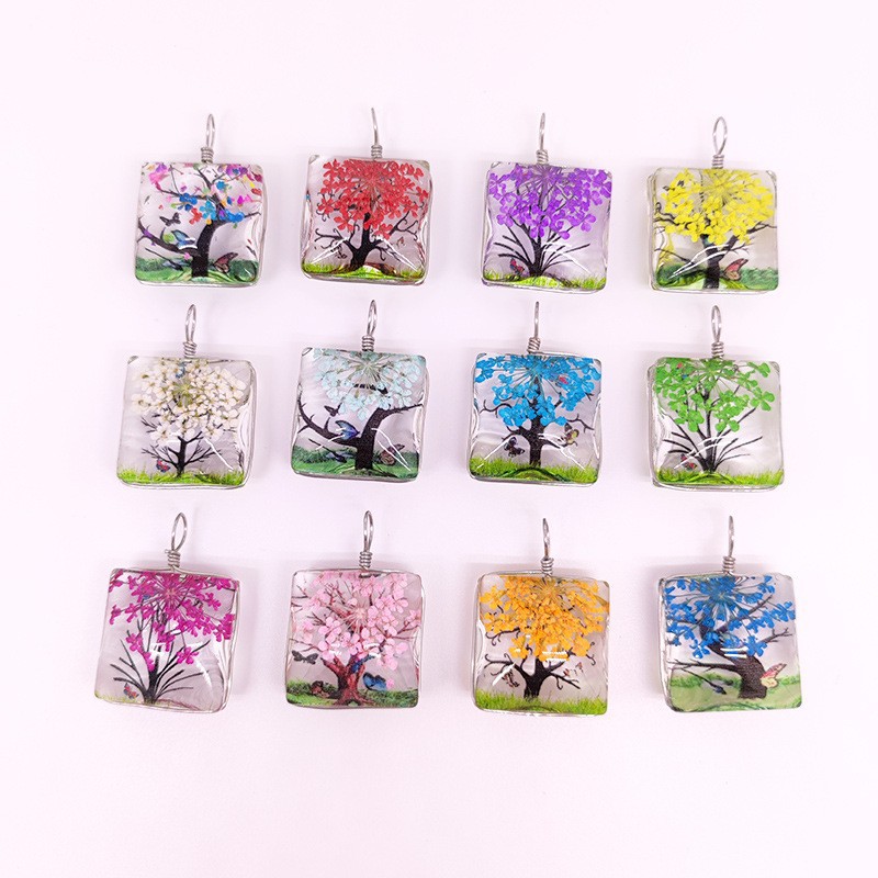 Dried Flower Tree of Life Pendant Set Round Love Square Oval Help Customers Pack Set Amazon AliExpress