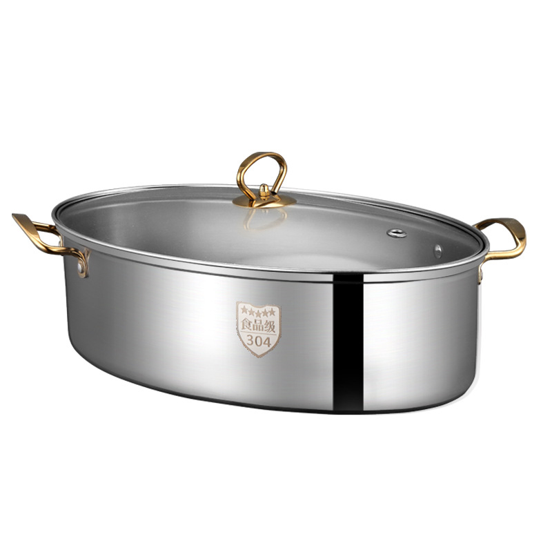 Thickened 304 Fish Steamer Oval Steamer Household Stainless Steel Large 38cm Fish Steamer for Induction Cooker Gas Stove