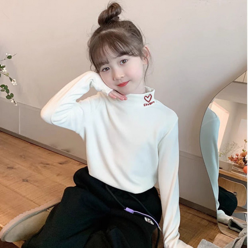 Girls' bottoming shirt autumn and winter long-sleeved T-shirt medium and small children girls' inner wear half turtleneck Western style velvet cold-resistant top