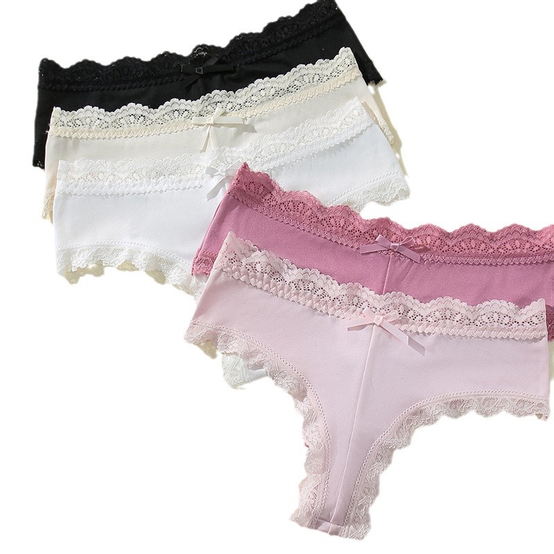 Cross-border Lace Underwear Women's Sexy Mid-waist Comfortable High Elastic Cotton Crotch plus size Breathable Ladies Briefs Amazon