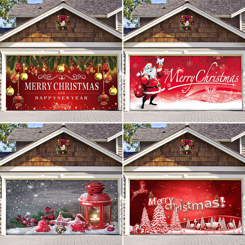 跨境亚马逊圣诞节背景布室外车库门贴挂毯布节日派对装饰搭配挂布