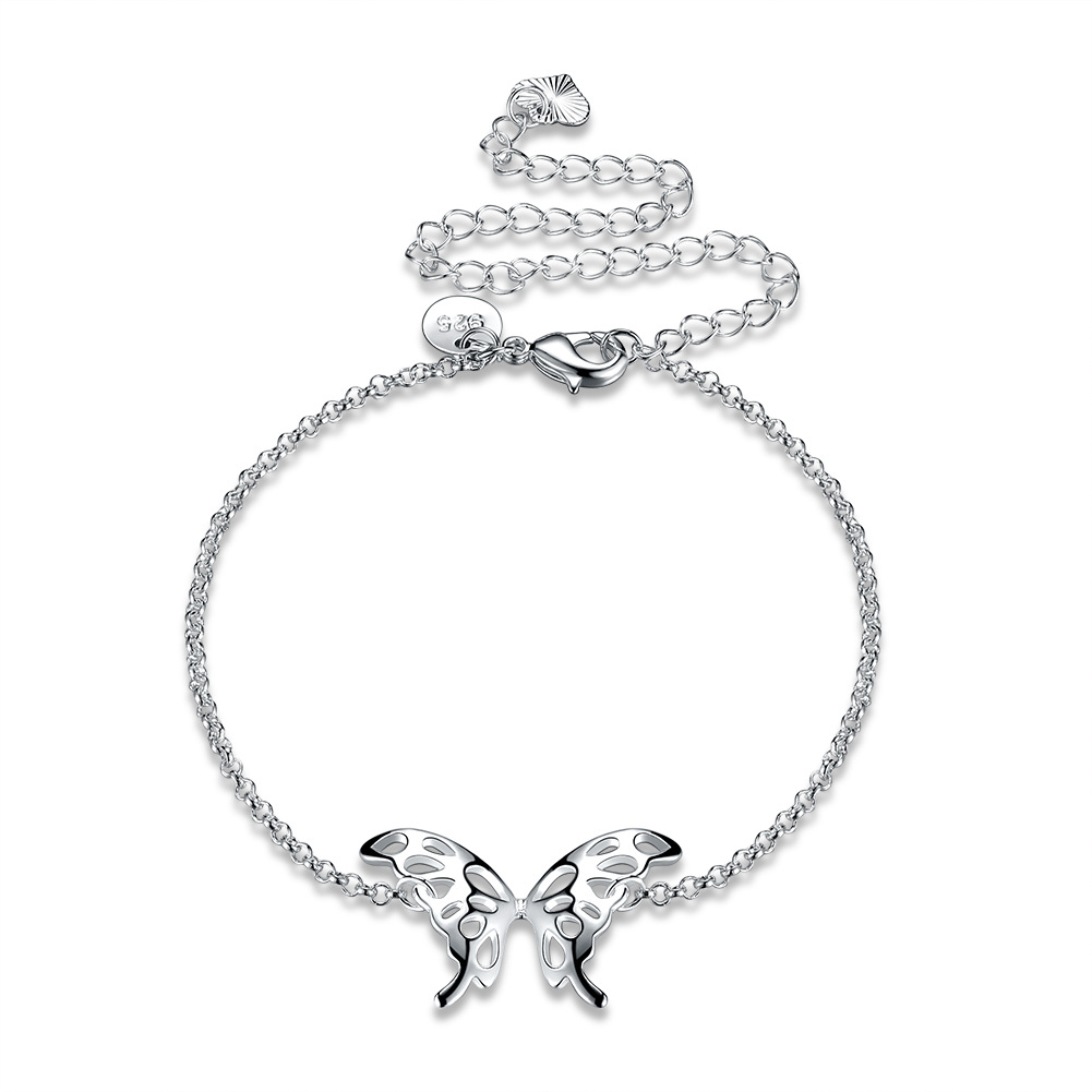 Factory Direct exquisite fashion copper silver plated anklet female niche butterfly pendant foot jewelry wholesale LKNSPCA209