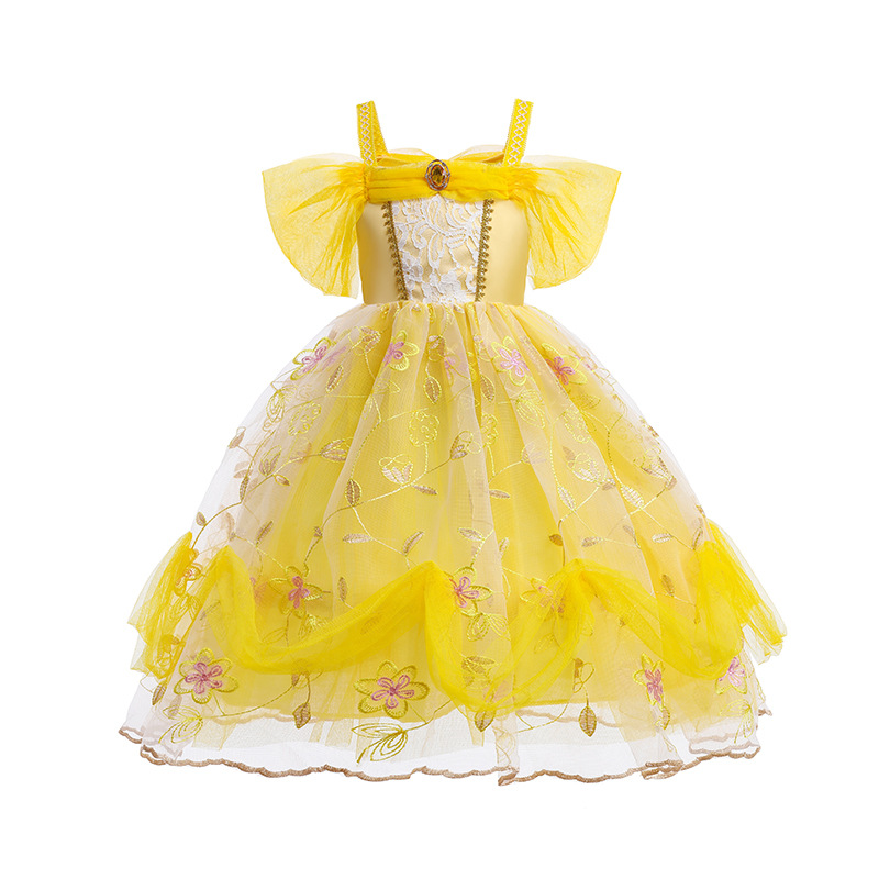 Princess Bell Halloween Puff Dress Children's Dress Beauty and the Beast Girls Belle Princess Costume