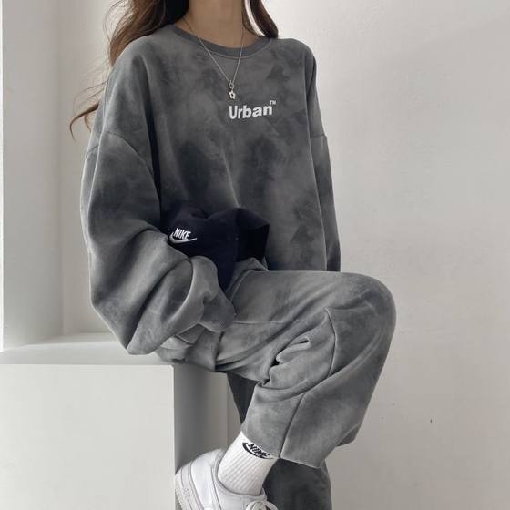 Set women's velvet padded wholesale cotton long sleeve trousers women's two-piece 2023 spring autumn winter thin casual foreign trade