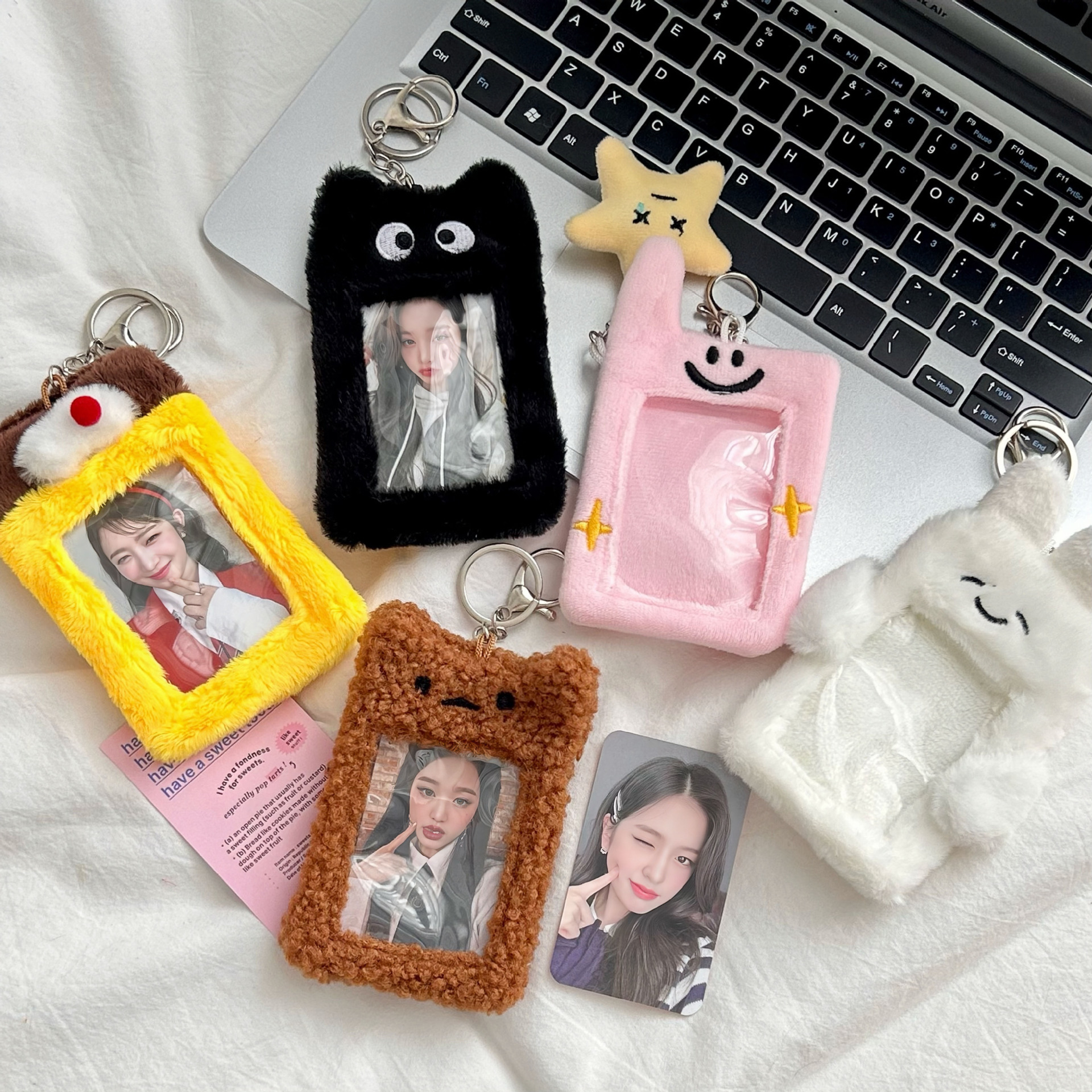 ins South Korea same cute little mobile phone rabbit plush card holder 3-inch Polaroid card holder keychain pendant card book