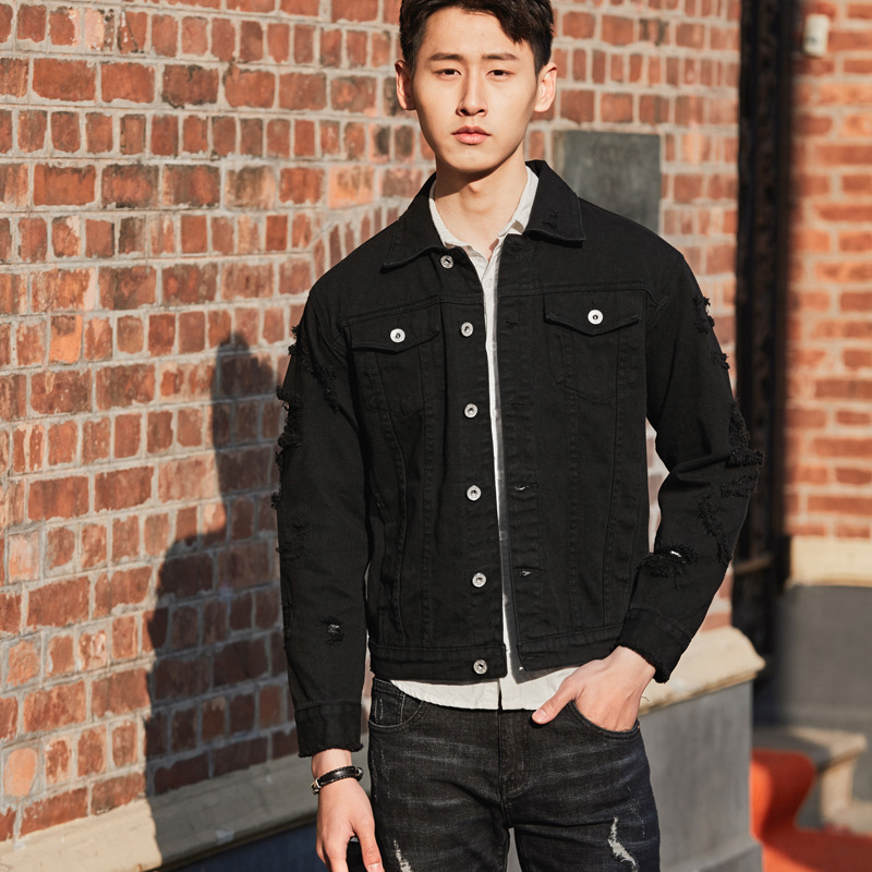 New Men's Denim Jacket Fashion Korean Slim-fit Ripped Cotton Bomb Denim Fashion Jacket 2023