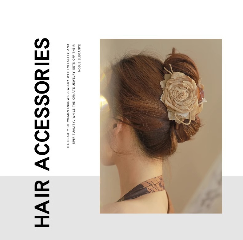 Fermaglio per capelli fatto a mano in tessuto con rosa essiccata, grande forcina di alta qualità, per donna, con cucchiaio antico, fermaglio per squalo, copricapo con temperamento_voghion.com