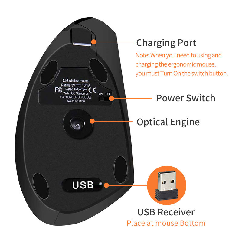 2.4G wireless vertical five-generation right-hand battery charging wired mouse Amazon creative manufacturers wholesale