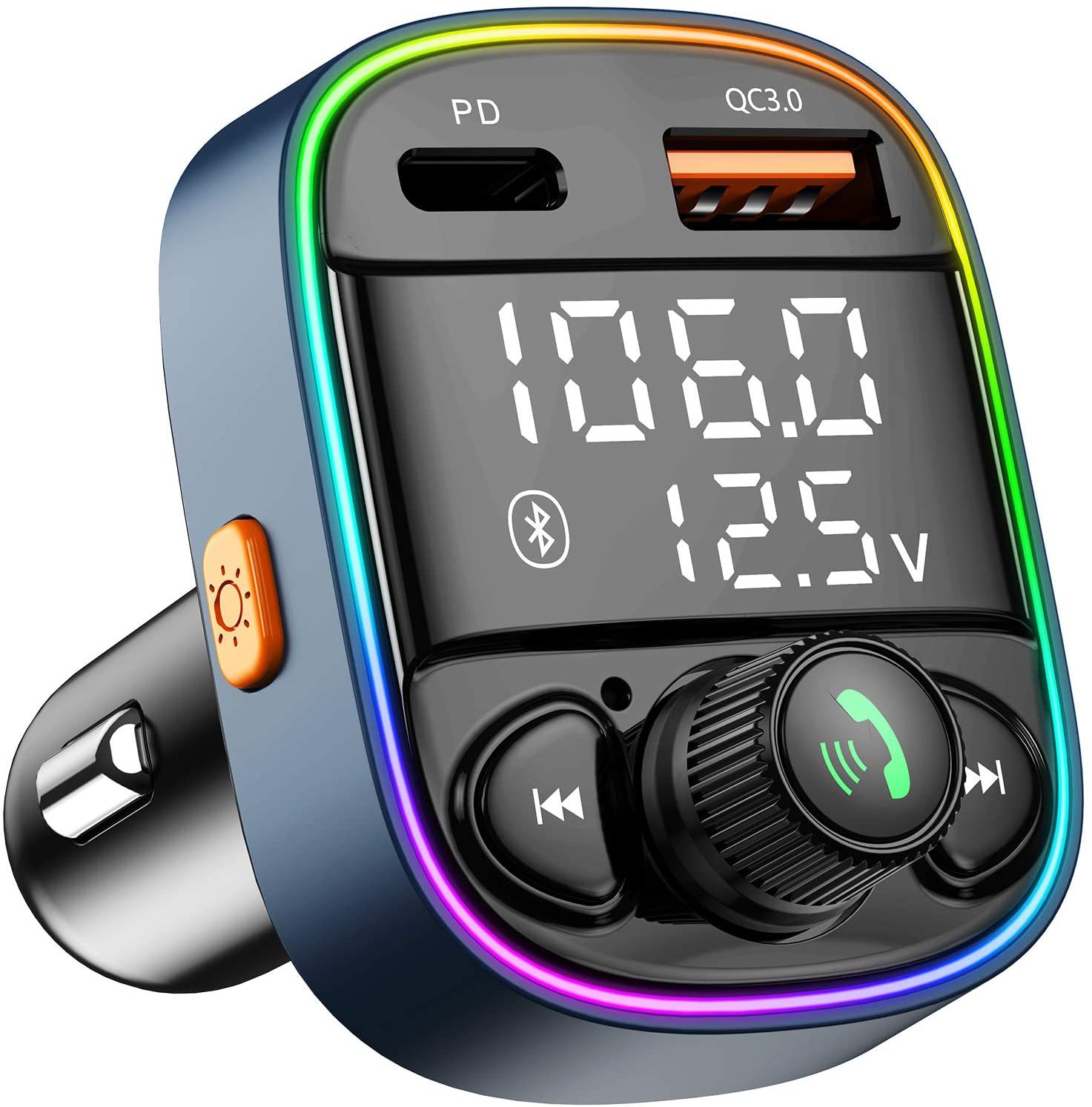 Modern car MP3 Bluetooth Dual Digital Display Bluetooth receiver FM transmitter car charger PD20W QC3.0 fast charge