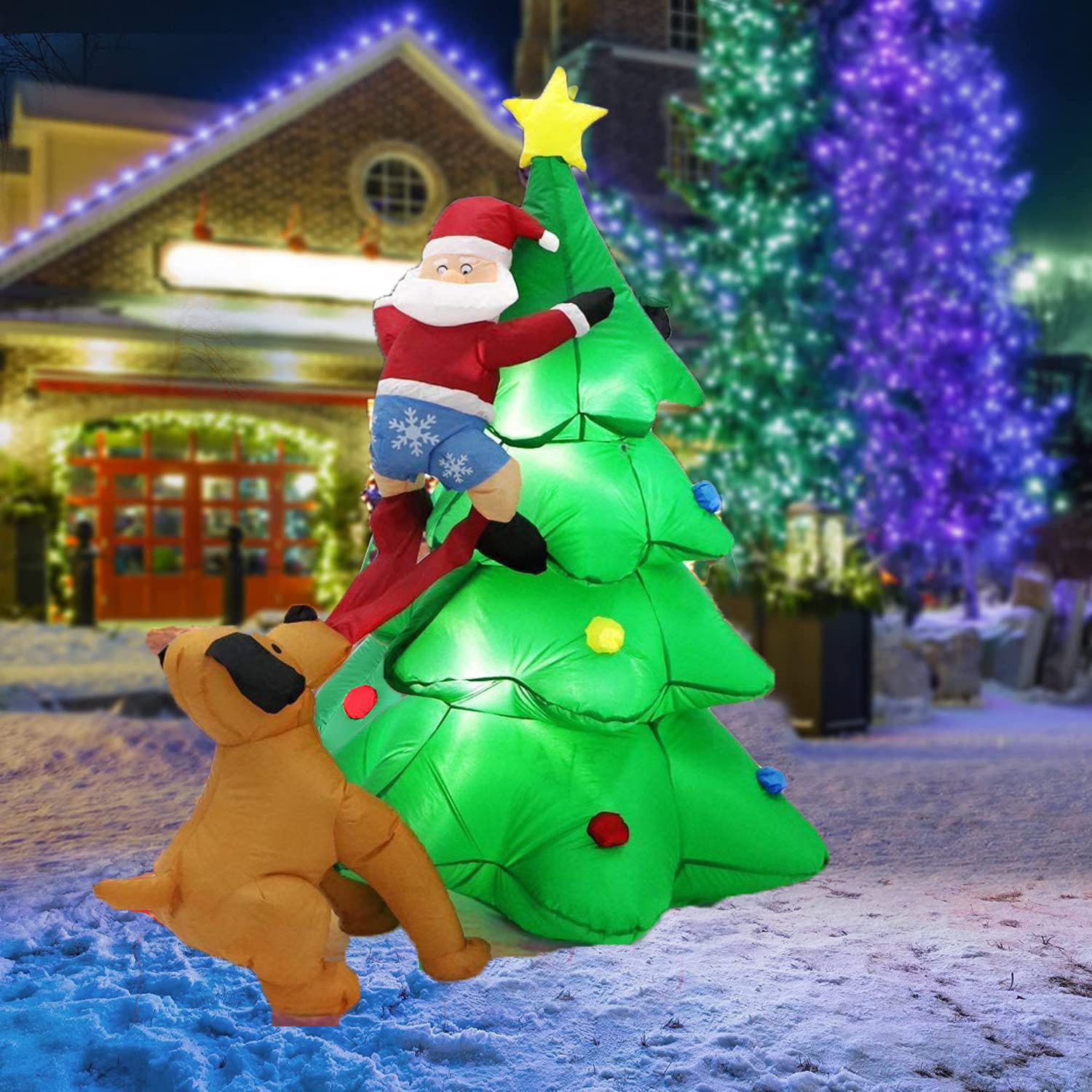 1.8 meters inflatable dog chasing Santa Claus tree climbing dog climbing Christmas tree inflatable luminous Air model dog pulling pants Air model