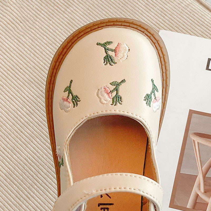 Embroidered Guofeng Girl's Small Leather Shoes 2022 Autumn Girl's Flower Princess Shoes Round Toe Sweet Girl's Single Shoes Dance