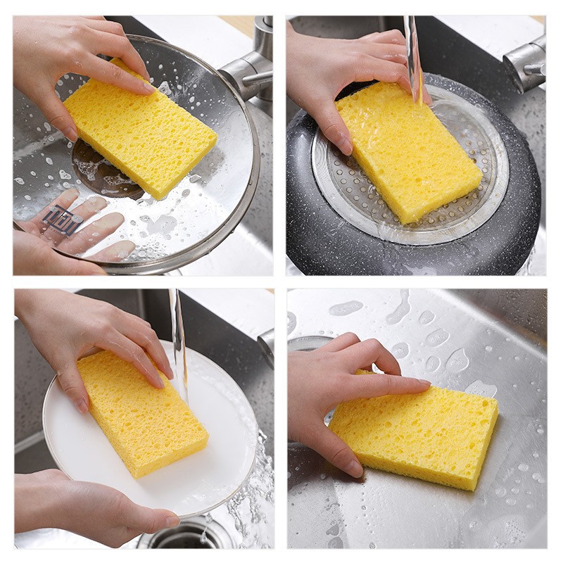 Compressed Wood Pulp Cotton Absorbent Swelling Wood Pulp Spongy Kitchen Dishwashing Towel Cleaning Sponge Block Not Easy to Sip Oil