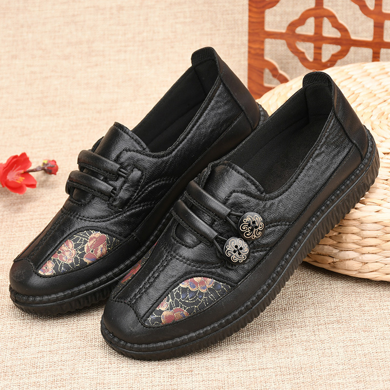2023 Spring and Autumn New Soft Sole Not Tired Foot Old People's Shoes Cloth Shoes Women's Mother's Shoes Flat Non-Slip Embroidered Milk Shoes