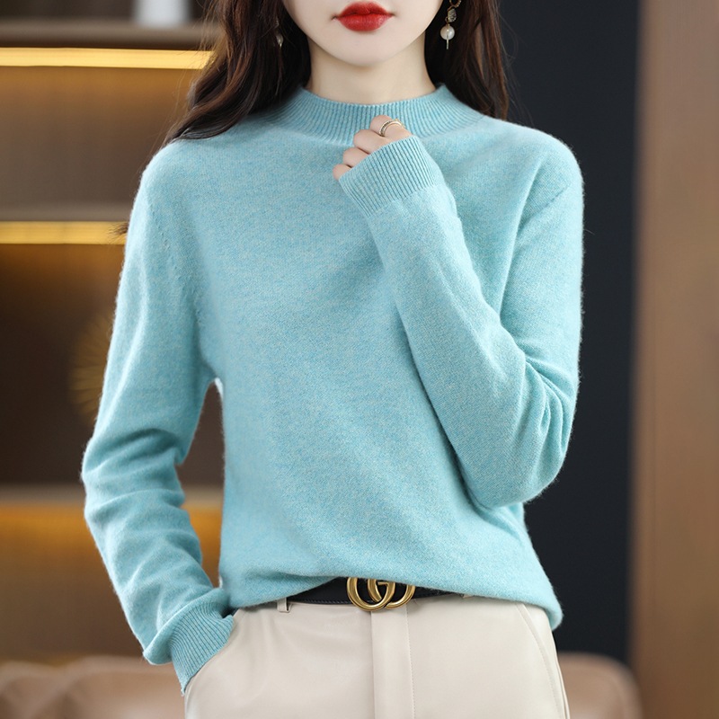 Autumn and Winter New Cashmere Sweater Women's Half-turtleneck Short Thickened Base Sweater Pullover Loose Wool Sweater