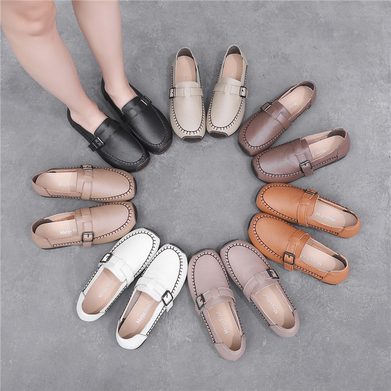 Cowhide Comfortable Soft-soled Moms Shoes Hand-stitched Single-layer Shoes Women's Shoes Large Size Wide Running Women's Shoes 3906