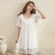 Nuo Sian Rhyme Modal Mesh Pajamas Women's Summer U-Collar Short-Sleeved Nightgown Princess Lace Court Style Home Clothes Women