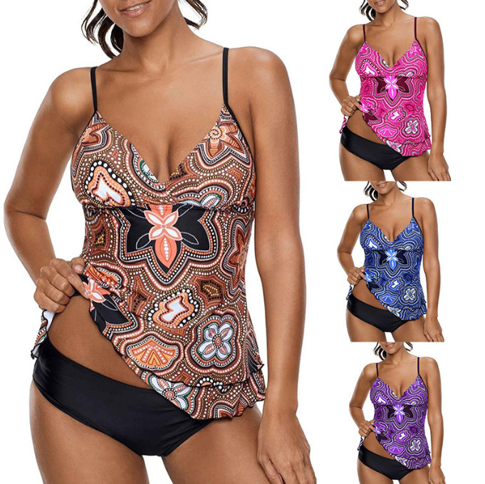 2023 Amazon AliExpress New Women's Split Swimsuit European and American Foreign Trade Conservative Tankini Spot Large Size Swimsuit