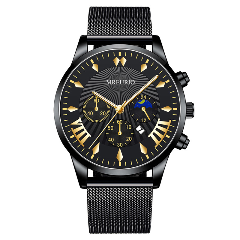 Foreign trade explosions fashion Moon three-eye calendar men's watches men's watches Milan with mesh belt manufacturers spot wholesale