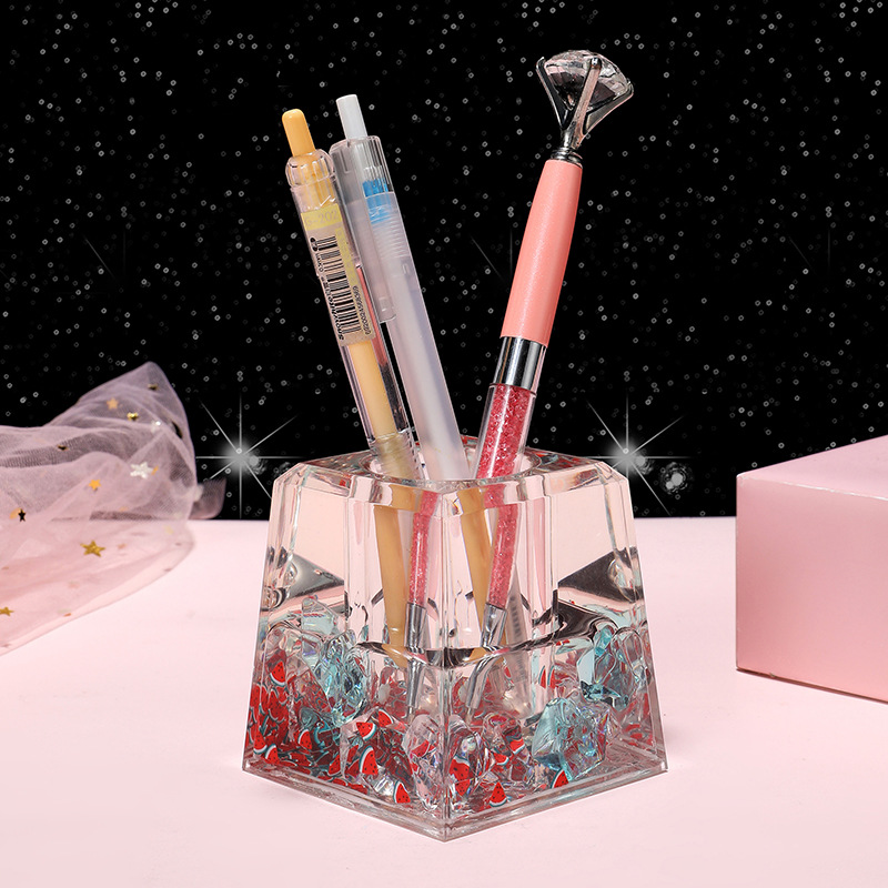 Creative Shake Tone Internet Popular Sand Oil Makeup Tool Storage Cylinder for Girls Desktop Office Pen Insertion Cylinder Small Ornaments
