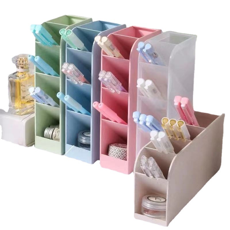 ins simple style transparent pen holder four-grid oblique pen holder student desktop storage rack plastic