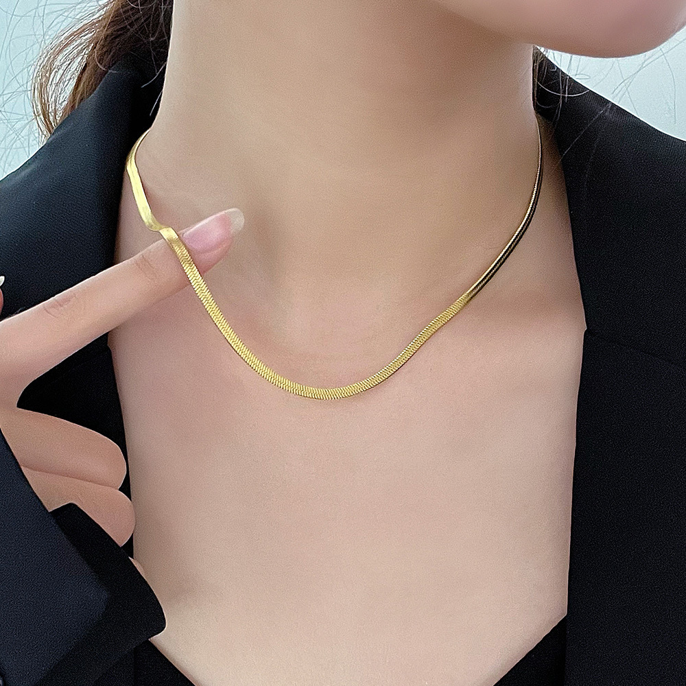 Light Luxury Simple Flat Chain Titanium Steel Necklace Women's All-match Collarbone Chain New Fashionable Fashion Blade Chain Elegant Famous Warm Jewelry