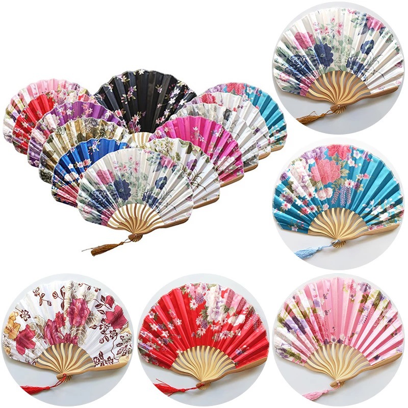 Cross-border Japanese style and wind bamboo bone fan exquisite shell folding fan with tassel multi-color optional