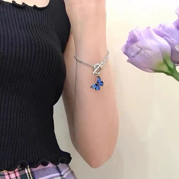 Korean ins Butterfly Bracelet Necklace Set European and American Dream Blue Butterfly Buckle Bracelet Elegant All-match Necklace