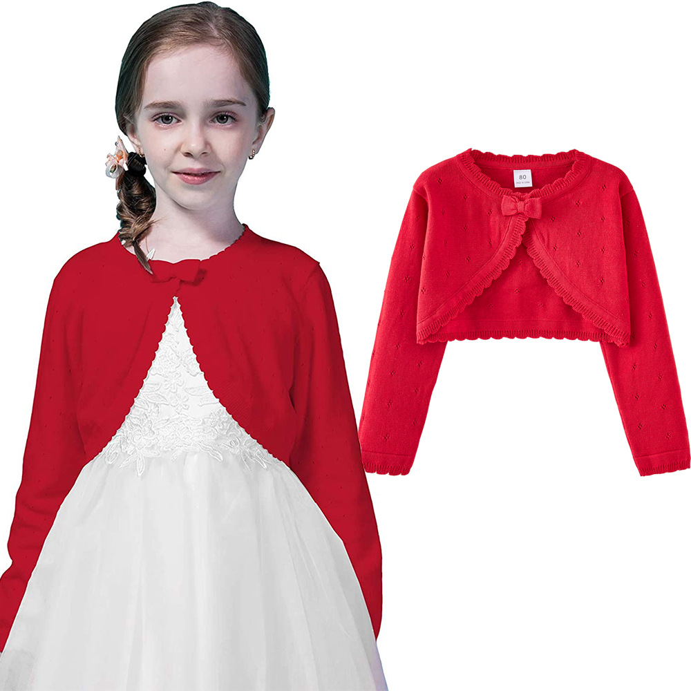 European and American bow girls knitted cardigan coat small and medium children sweater air conditioning shirt summer thin cross-border wholesale