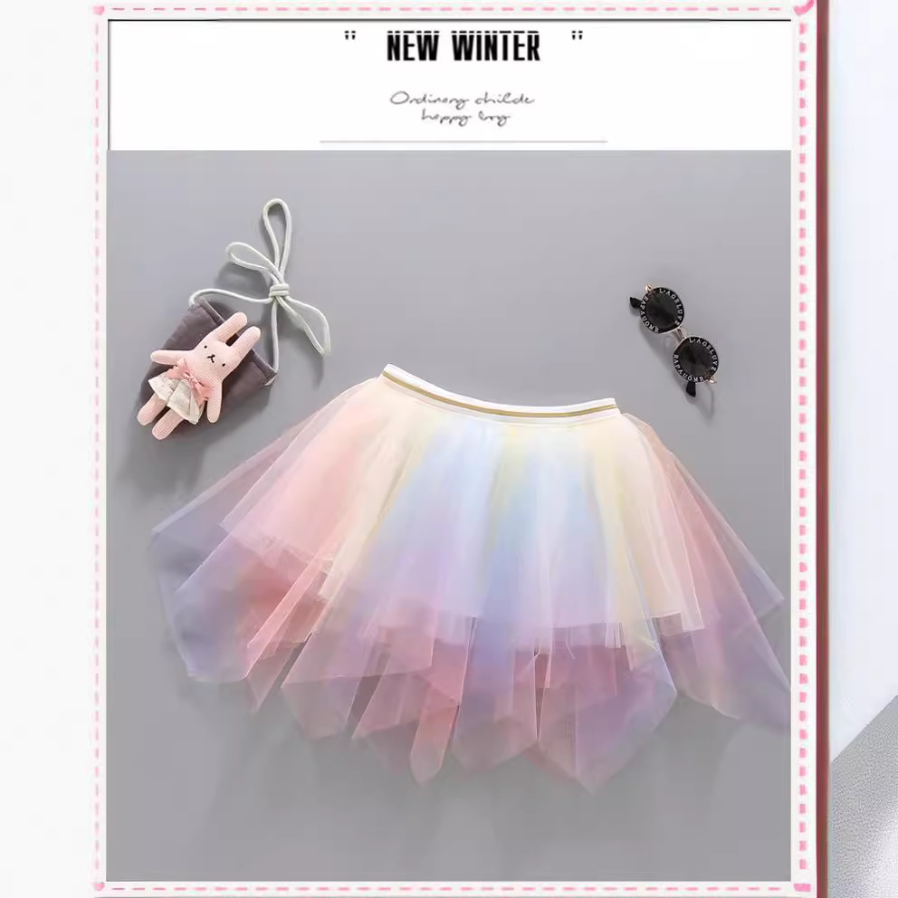 Girls' Skirt Veil Skirt 2023 Summer New Children's Pent Skirt Girl's Princess Skirt All-match Western Style Short Skirt