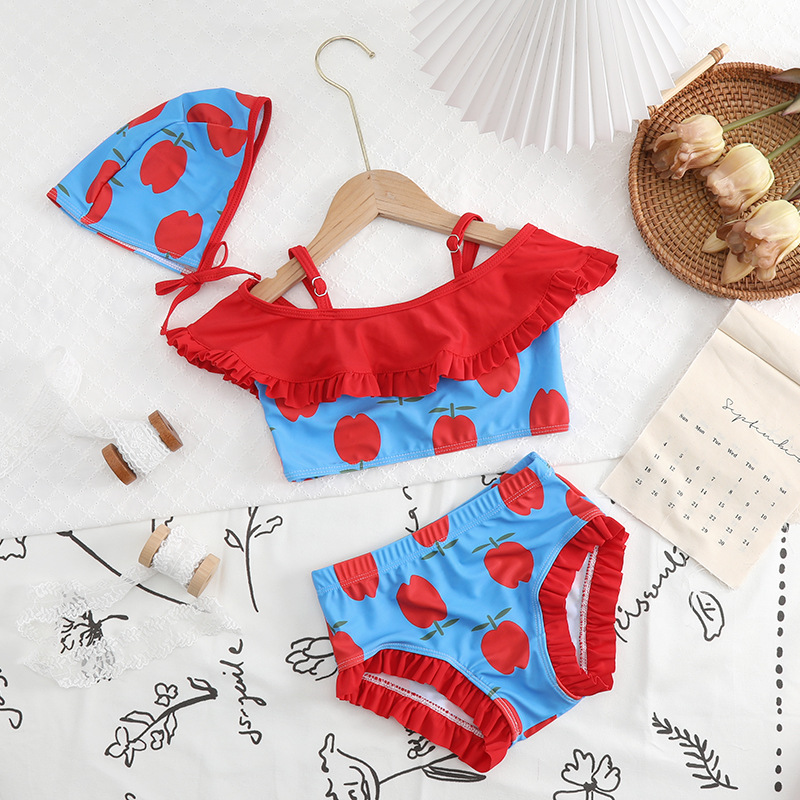 Children's Swimwear Foreign Trade Amazon Bikini Ruffled Split Fresh Cute Small and Large Girls Swimwear Wholesale