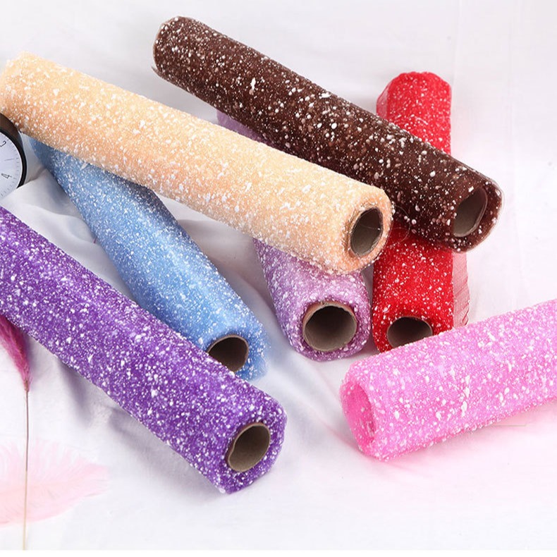 Wholesale flower packaging materials floral gauze 4 yards snow point yarn long snowflake gauze foam gauze net snow point yarn