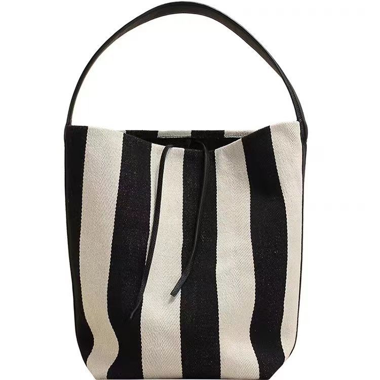 Striped canvas bag bucket bag women's large capacity bag women's New 2023 shoulder bag large bag women's bag