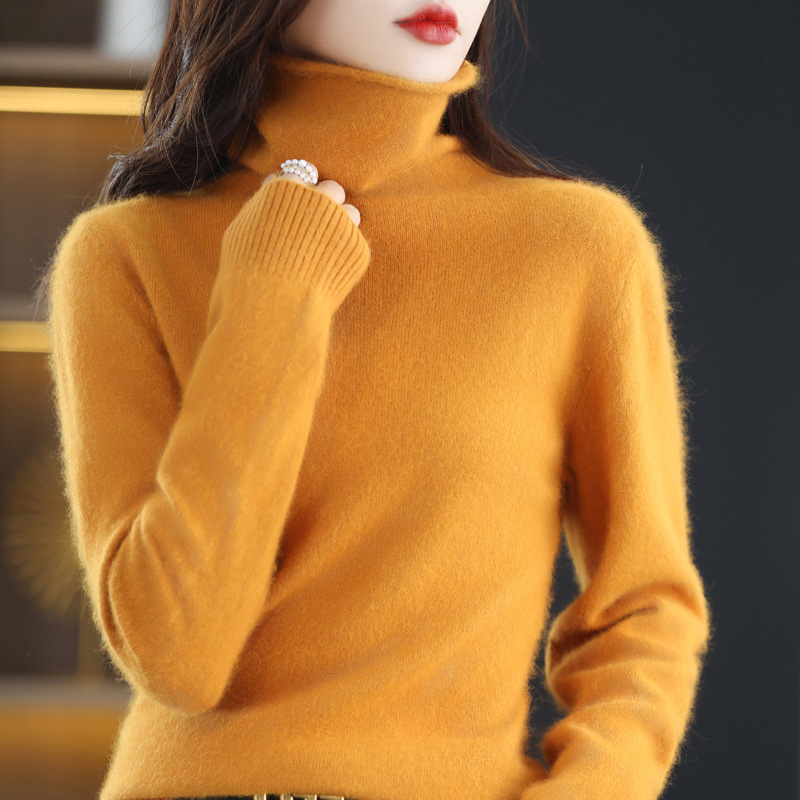 Autumn and Winter New Women's Loose Pile High Collar Cashmere Pullover Short Mink Knitted Sweater Base Shirt Wool Sweater