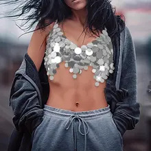 2023 Europe and the United States new ins factory direct nightclub sexy sequins backless chain women's vest