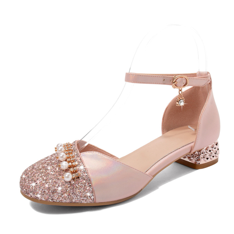 Girls Sandals Children Pearl Princess Shoes Little Girls Piano Watch Performance Stage Show Shoes Crystal Shoes 9 Years Old 10