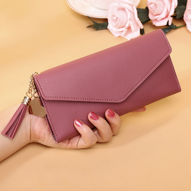 Wallet Women's Long 2022 New Korean-style Multi-card Tassel Pendant Clutch Bag Simple Trifold Wallet Card Bag
