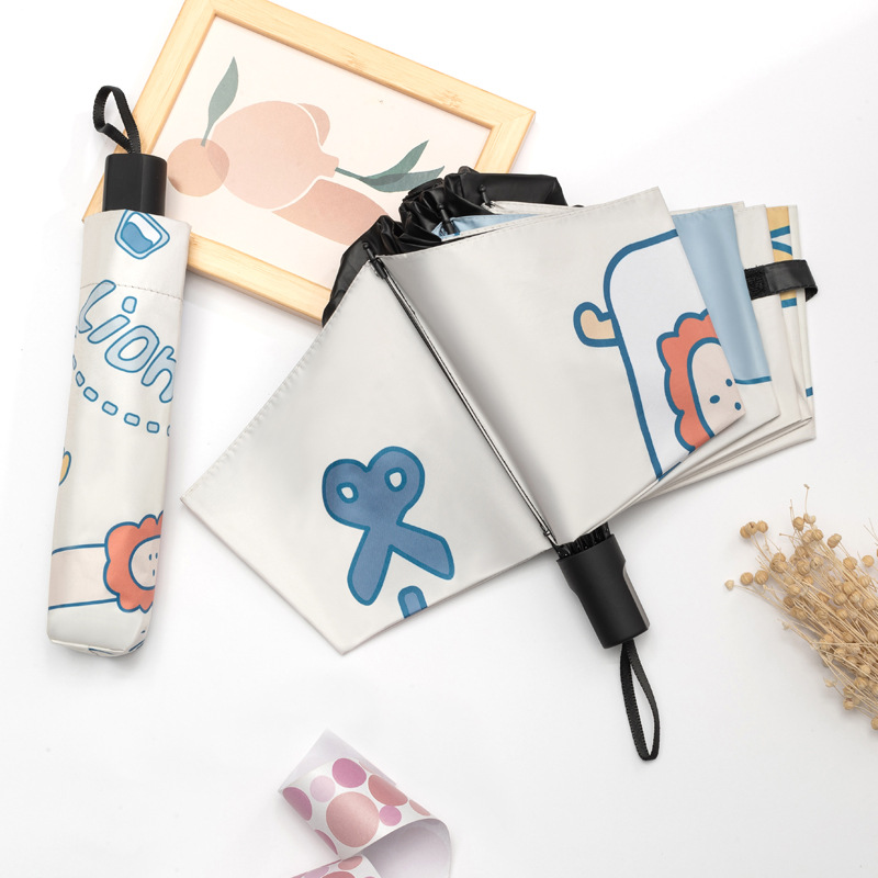 Umbrella High-end Women Wholesale Black Rubber Sunscreen Sunshade Umbrella Cartoon Folding Sunny and Rainy Dual-use Advertising Umbrella Printed logo