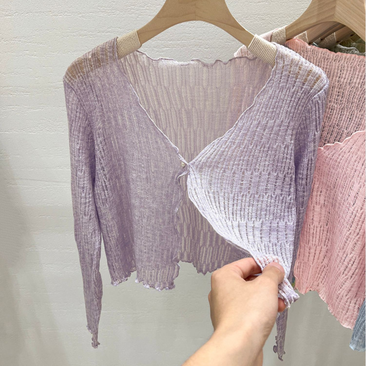 Ear Cutout Small Shawl Knitted Cardigan Women's 2024 Summer Outer Sunscreen Blouse Thin Small Shirt Top