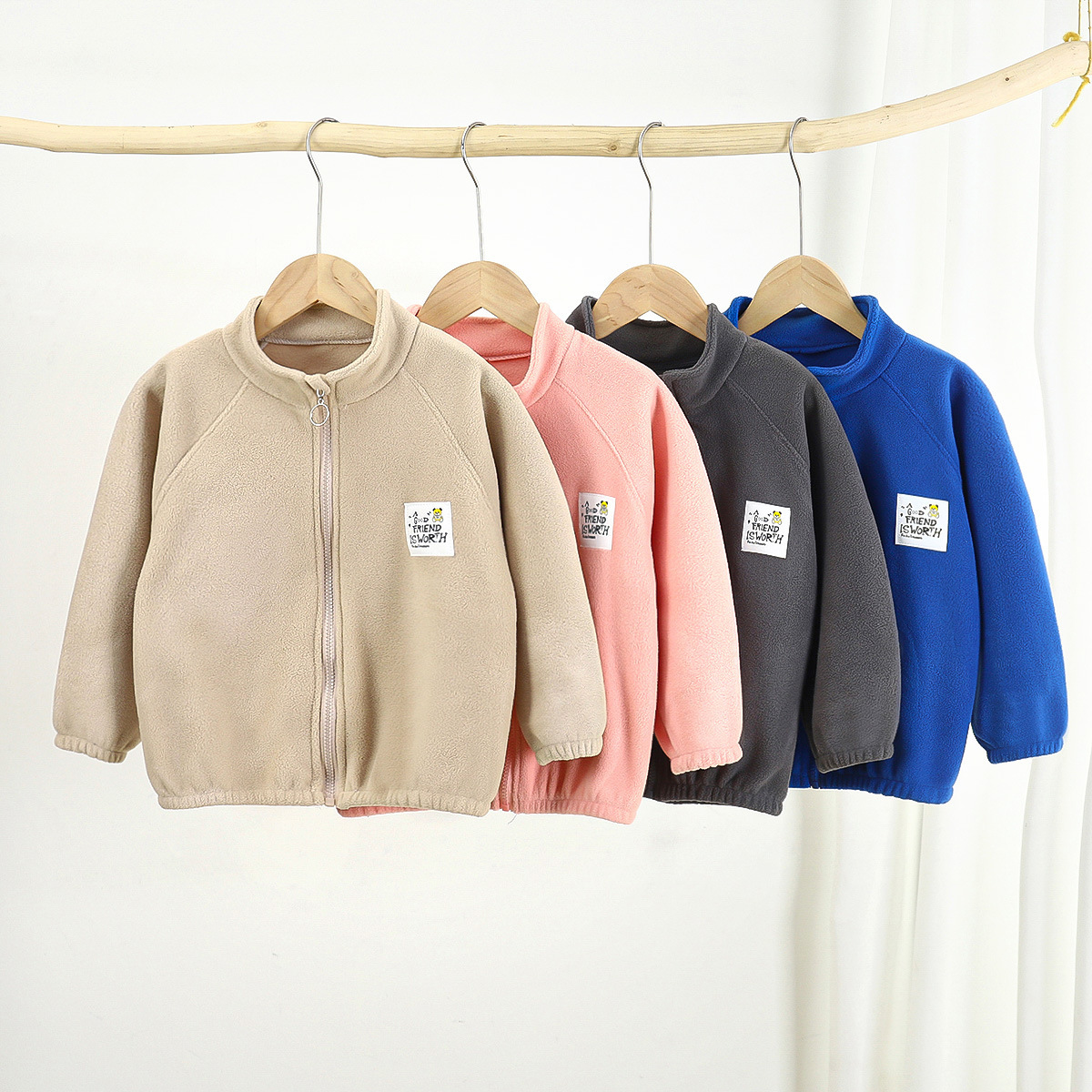 Children's coat polar fleece autumn and winter boys and girls stand collar zipper shirt middle and big children's coat double-sided fleece warm children's clothing