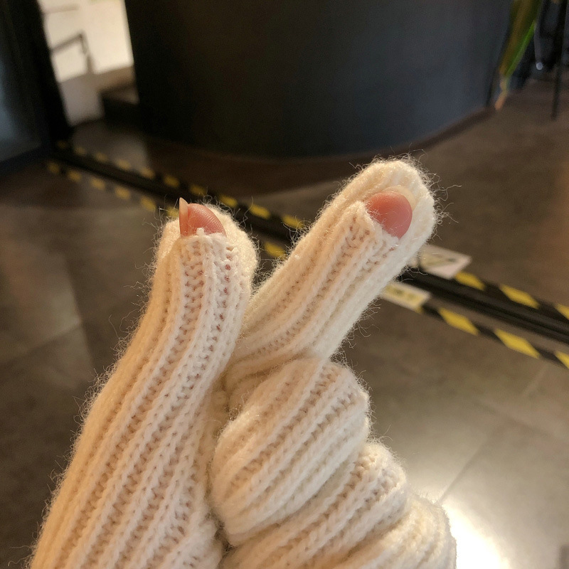 Korean-style Solid Color Knitted Gloves Split Fingers Touch Screen Anti-cold Harajuku Style Little Red Book Grass for Autumn and Winter_voghion.com