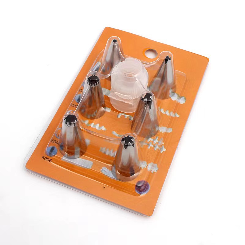 Stainless steel piping nozzle card conversion set cookie puff cream cake baking tools 6+1 factory spot