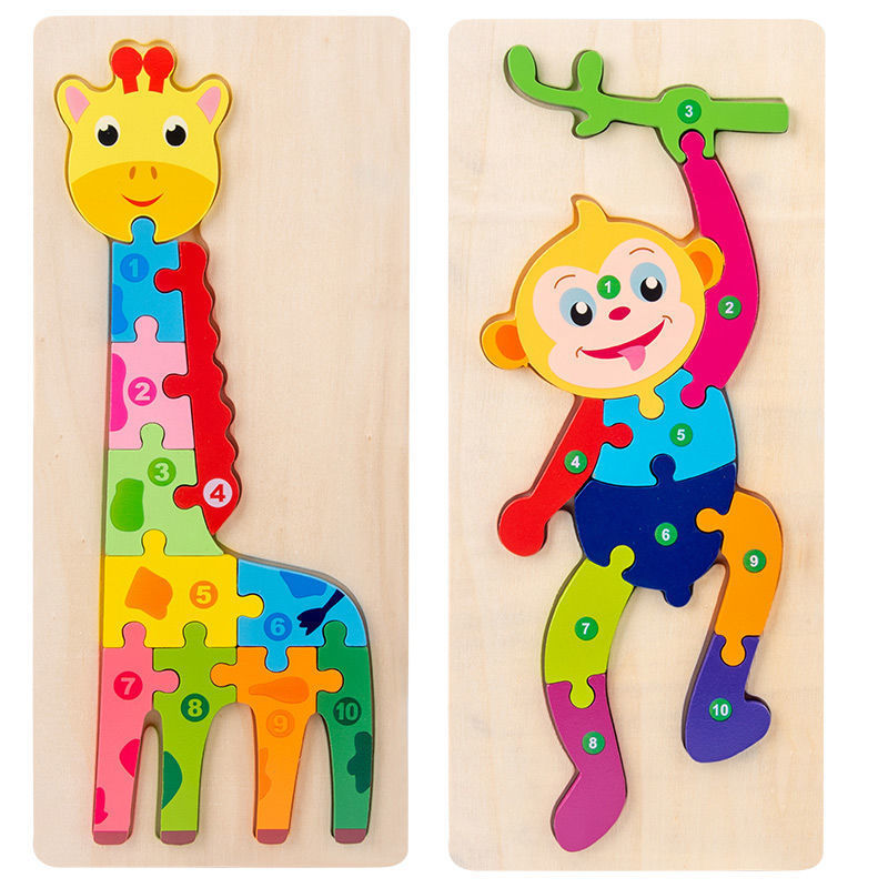 Infant Jigsaw Toy Wooden Three-Dimensional Building Blocks Digital Assembled Early Childhood Education Baby 2-5 Years Old 3 Boys and Girls