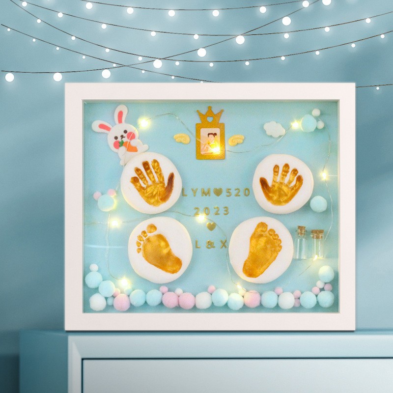 Baby Full Moon Hand Foot Inkpad Hundred Days Hand Model Souvenir Newborn Baby Footprints Stereoscopic Birth Ceremony Hand Print Photo Frame